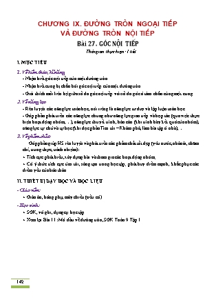 Kế hoạch bài dạy môn Toán học Lớp 9 - Chương 9: Đường tròn ngoại tiếp và đường tròn nội tiếp - Cung Thế Anh