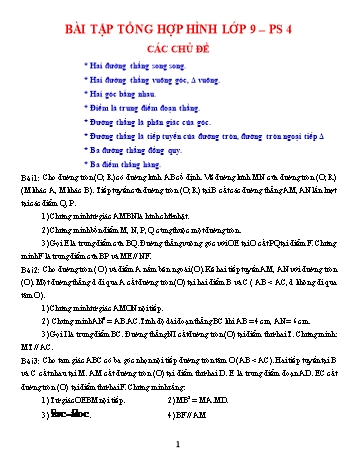 Luyện thi môn Toán vào Lớp 10 - Chủ đề 15.4: Bài tập hình học Lớp 9: Điểm. Đường thẳng