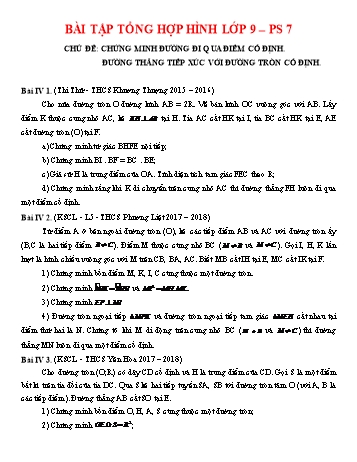 Luyện thi môn Toán vào Lớp 10 - Chủ đề 15.7: Bài tập hình học Lớp 9: Chứng minh đường đi qua điểm cố định. Đường thẳng tiếp xúc với đường tròn cố định