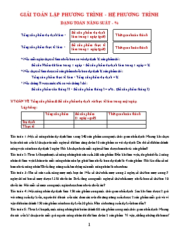 Luyện thi môn Toán vào Lớp 10 - Chuyên đề 13.6: Giải toán lập phương trình-hệ phương trình: Toán năng suất