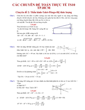 Luyện thi vào Lớp 10 môn Toán - Chuyên đề 2: Thấu kính-Talet-Pitago-Hệ thức lượng (Bài tập + Đáp án)