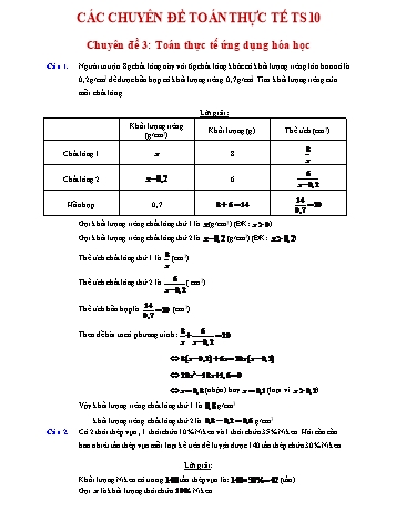 Luyện thi vào Lớp 10 môn Toán - Toán thực tế: Toán thực tế ứng dụng hóa học
