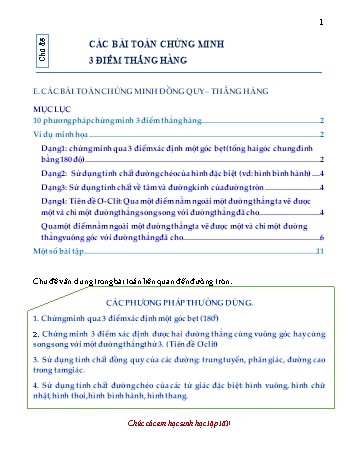 Ôn tập môn Toán học Lớp 9 - Chủ đề: Các bài toán chứng minh 3 điểm thẳng hàng (Có bài tập + Đáp án)