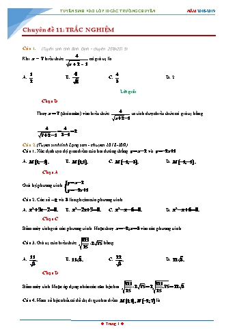 Toán tuyển sinh vào Lớp 10 chuyên - Chuyên đề 11: Trắc nghiệm - Năm học 2018-2019