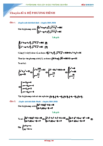 Toán tuyển sinh vào Lớp 10 chuyên - Chuyên đề 4: Hệ phương trình - Năm học 2018-2019