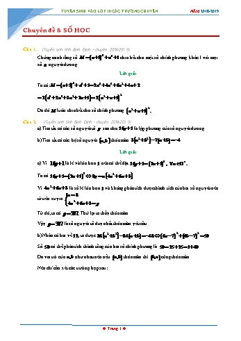 Toán tuyển sinh vào Lớp 10 chuyên - Chuyên đề 8: Số học - Năm học 2018-2019