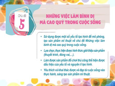 Bài giảng Mĩ thuật Lớp 5 (Kết nối tri thức) - Chủ đề 5: Những việc làm bình dị mà cao quý trong cuộc sống