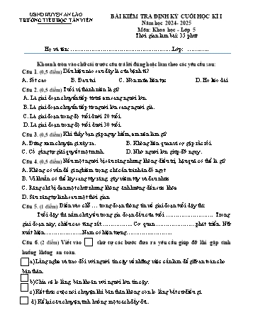 Đề kiểm tra cuối học kì I môn Khoa học Lớp 5 - Năm học 2024-2025 - Trường Tiểu học Tân Viên (Có đáp án + Ma trận)