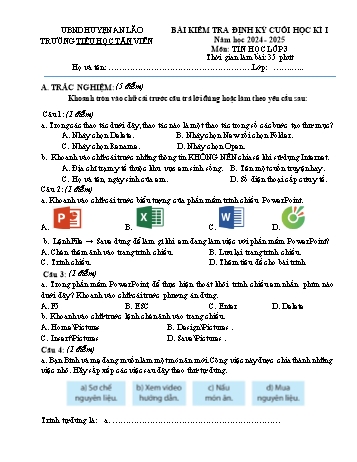 Đề kiểm tra cuối học kì I môn Tin học Lớp 3 - Năm học 2024-2025 - Trường Tiểu học Tân Viên (Có đáp án + Ma trận)