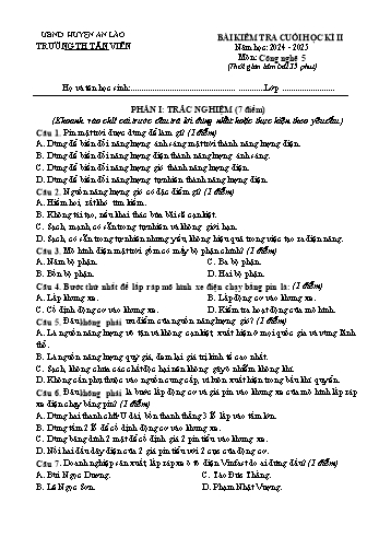 Đề kiểm tra cuối học kì II môn Công nghệ Lớp 5 (Kết nối tri thức) - Năm học 2024-2025 - Trường Tiểu học Tân Viên (Có đáp án + Ma trận)