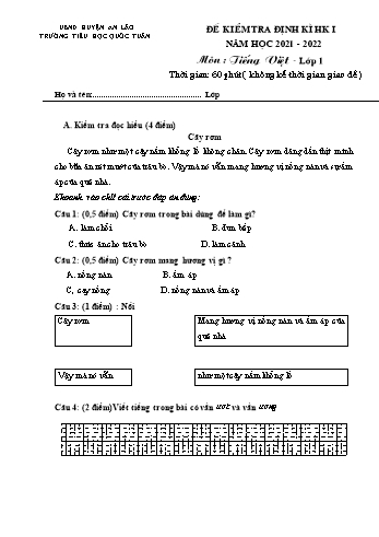 Đề kiểm tra định kì học kỳ I môn Tiếng Việt + Toán Lớp 1 - Năm học 2021-2022 - Trường Tiểu học Quốc Tuấn