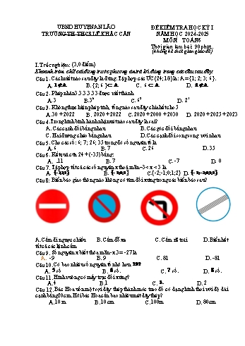 Đề kiểm tra học kì 1 môn Toán Lớp 6 - Năm học 2024-2025 - Trường TH&THCS Lê Khắc Cẩn