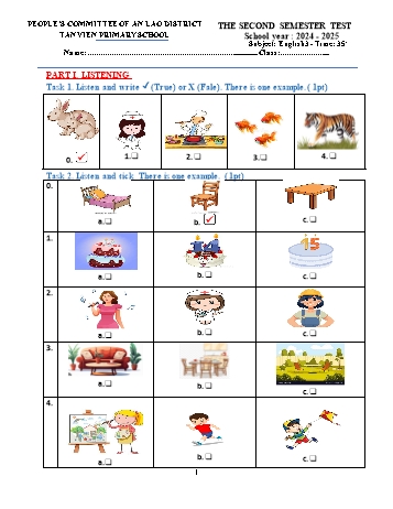 Đề kiểm tra học kì 2 môn Tiếng Anh Lớp 3 - Năm học 2024-2025 - Trường Tiểu học Tân Viên