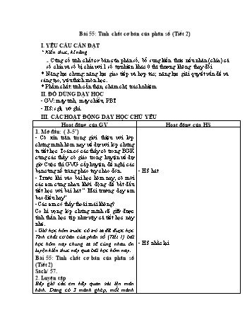 Giáo án môn Toán Lớp 4 (Kết nối tri thức) - Chủ đề 10: Phân số - Bài 55: Tính chất cơ bản của phân số (Tiết 2)