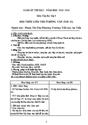 Giáo án Tiếng Việt Lớp 5 (Tập đọc) - Tiết 52: Hội thổi cơm thi ở Đồng Vân - Năm học 2023-2024 - Phạm Thị Thu Hương