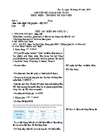 Giáo án Toán Lớp 4 (Kết nối tri thức) - Chủ đề 9: Làm quen với yếu tố thống kê, xác suất - Tiết 119: Biểu đồ cột - Năm học 2023-2024 - Ngô Thị Quyên