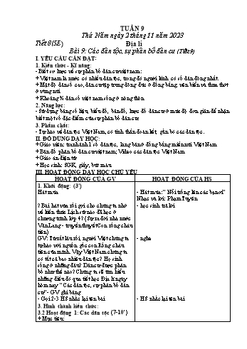 Kế hoạch bài dạy Địa lí Lớp 5 - Bài 9: Các dân tộc, sự phân bố dân cư (Tiết 9) - Năm học 2023-2024