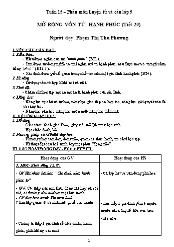 Kế hoạch bài dạy Luyện từ và câu Lớp 5 - Tiết 29: Mở rộng vốn từ Hạnh phúc - Phạm Thị Thu Phương