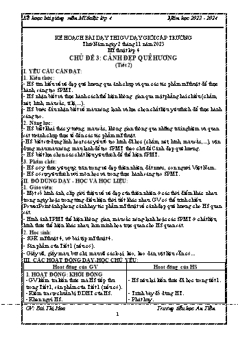 Kế hoạch bài dạy Mĩ thuật Lớp 4 (Kết nối tri thức) - Chủ đề 3: Cảnh đẹp quê hương (Tiết 2) - Năm học 2023-2024 - Bùi Thị Hoa