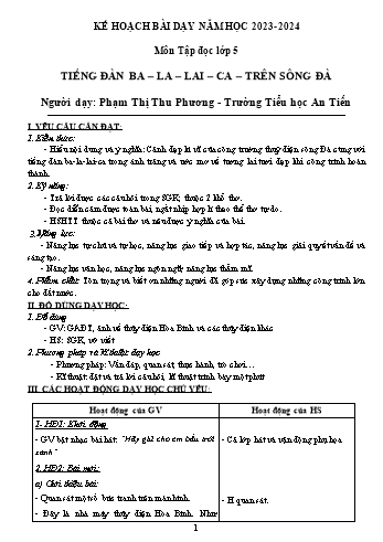 Kế hoạch bài dạy môn Tiếng Việt Lớp 5 (Tập đọc) - Tiếng đàn Ba-la-lai-ca trên sông Đà - Phạm Thị Thu Phương