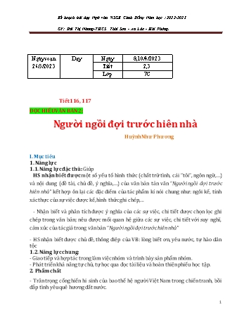 Kế hoạch bài dạy Ngữ văn 7 (Cánh diều) - Tiết 116+117: Đọc hiểu văn bản 2: Người ngồi đợi trước hiên nhà - Năm học 2022-2023 - Bùi Thị Nhung