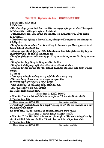 Kế hoạch bài dạy Ngữ văn 8 (Cánh diều) - Tiết 76+77: Đọc hiểu văn bản Trong mắt trẻ - Năm học 2023-2024 - Bùi Thị Nhung