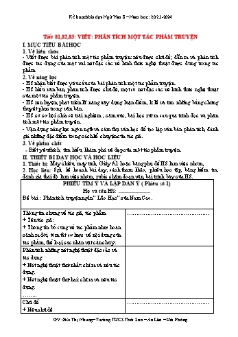 Kế hoạch bài dạy Ngữ văn 8 (Cánh diều) - Tiết 81+82+83: Viết Phân tích một tác phẩm truyện - Năm học 2023-2024 - Bùi Thị Nhung