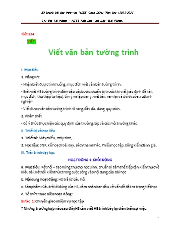 Kế hoạch bài dạy Ngữ văn Lớp 7 (Cánh diều) - Tiết 134: Viết văn bản tường trình - Năm học 2022-2023 - Bùi Thị Nhung