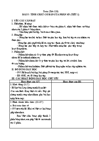 Kế hoạch bài dạy Toán Lớp 4 (Kết nối tri thức) - Chủ đề 10: Phân số - Bài 55: Tính chất cơ bản của phân số (Tiết 1)