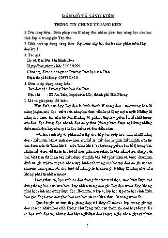Sáng kiến Biện pháp rèn luyện kĩ năng đọc nhằm phát huy năng lực cho học sinh lớp 4 trong giờ Tập đọc