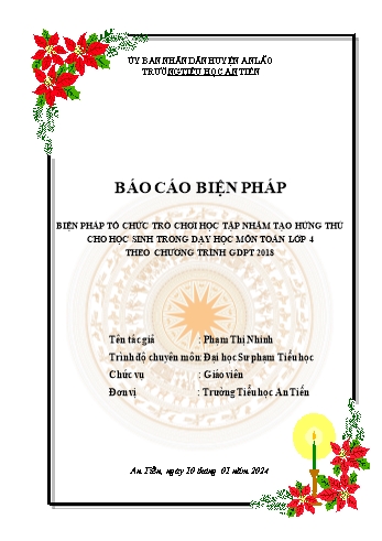 Sáng kiến Biện pháp tổ chức trò chơi học tập nhằm tạo hứng thú cho học sinh trong dạy học môn Toán Lớp 4 theo chương trình GDPT 2018