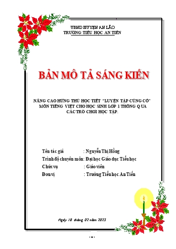 Sáng kiến Nâng cao hứng thú học tiết Luyện tập củng cố môn Tiếng Việt cho học sinh lớp 1 thông qua các trò chơi học tập