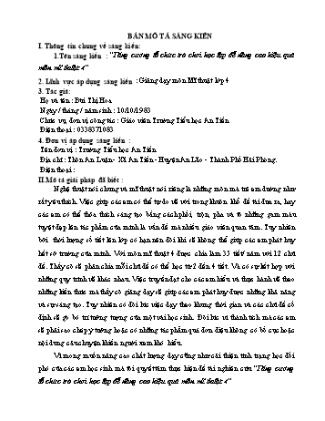 Sáng kiến Tăng cường tổ chức trò chơi học tập để nang cao hiệu quả môn mĩ thuật 4