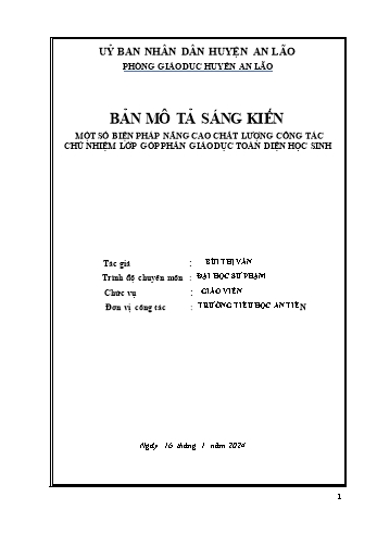 SKKN Một số biện pháp nâng cao chất lượng công tác chủ nhiệm lớp góp phần giáo dục toàn diện học sinh