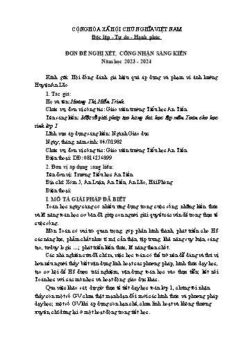 SKKN Một số giải pháp tạo hứng thú học tập môn Toán cho học sinh lớp 1